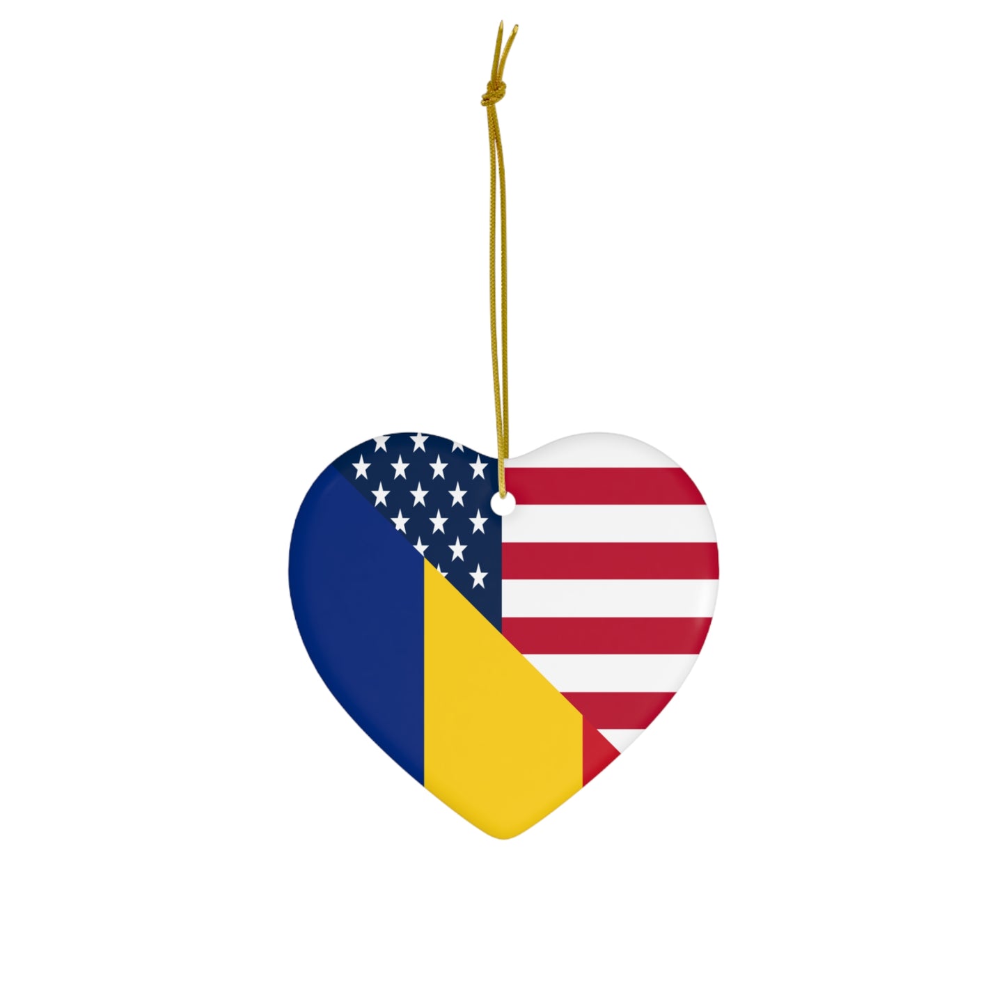 Romania American Flag Half Romanian USA Ceramic Ornament | Christmas Tree Ornaments