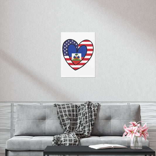 American Haitian Flag Inner Heart USA Haiti Premium Matte Poster