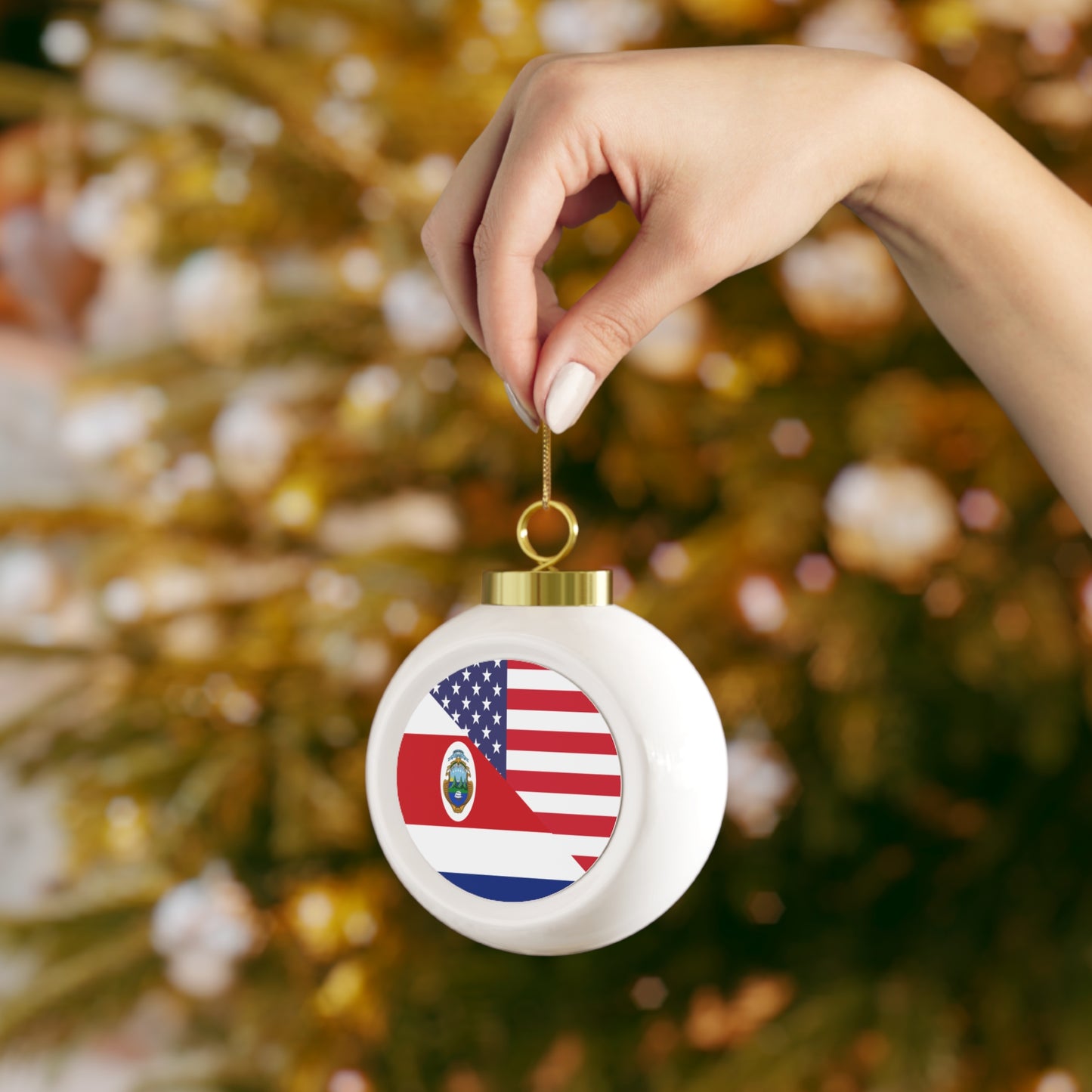 Costa Rican American Flag USA Christmas Tree Ball Ornament