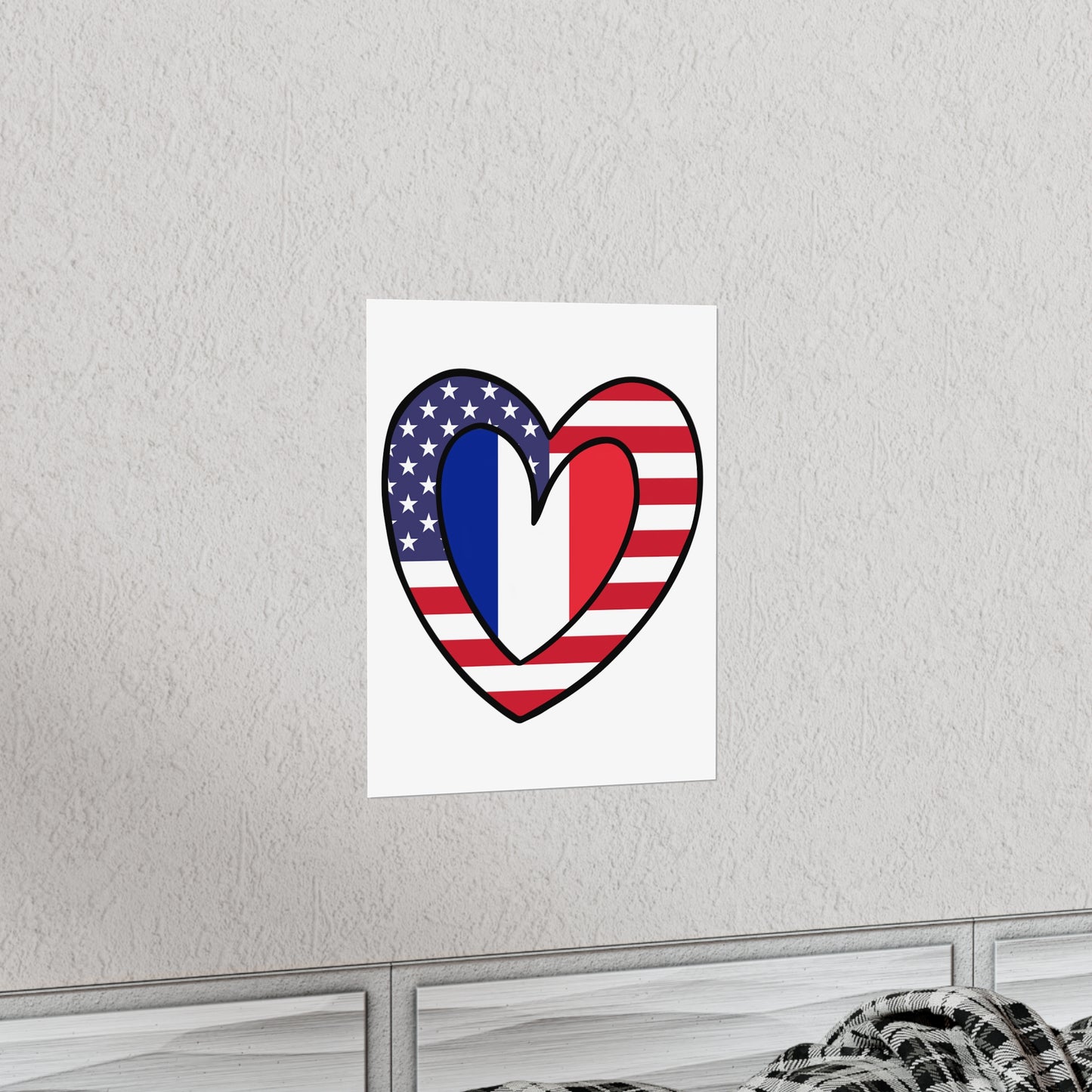 French American Heart Valentines Day Gift Half France USA Flag Premium Matte Poster