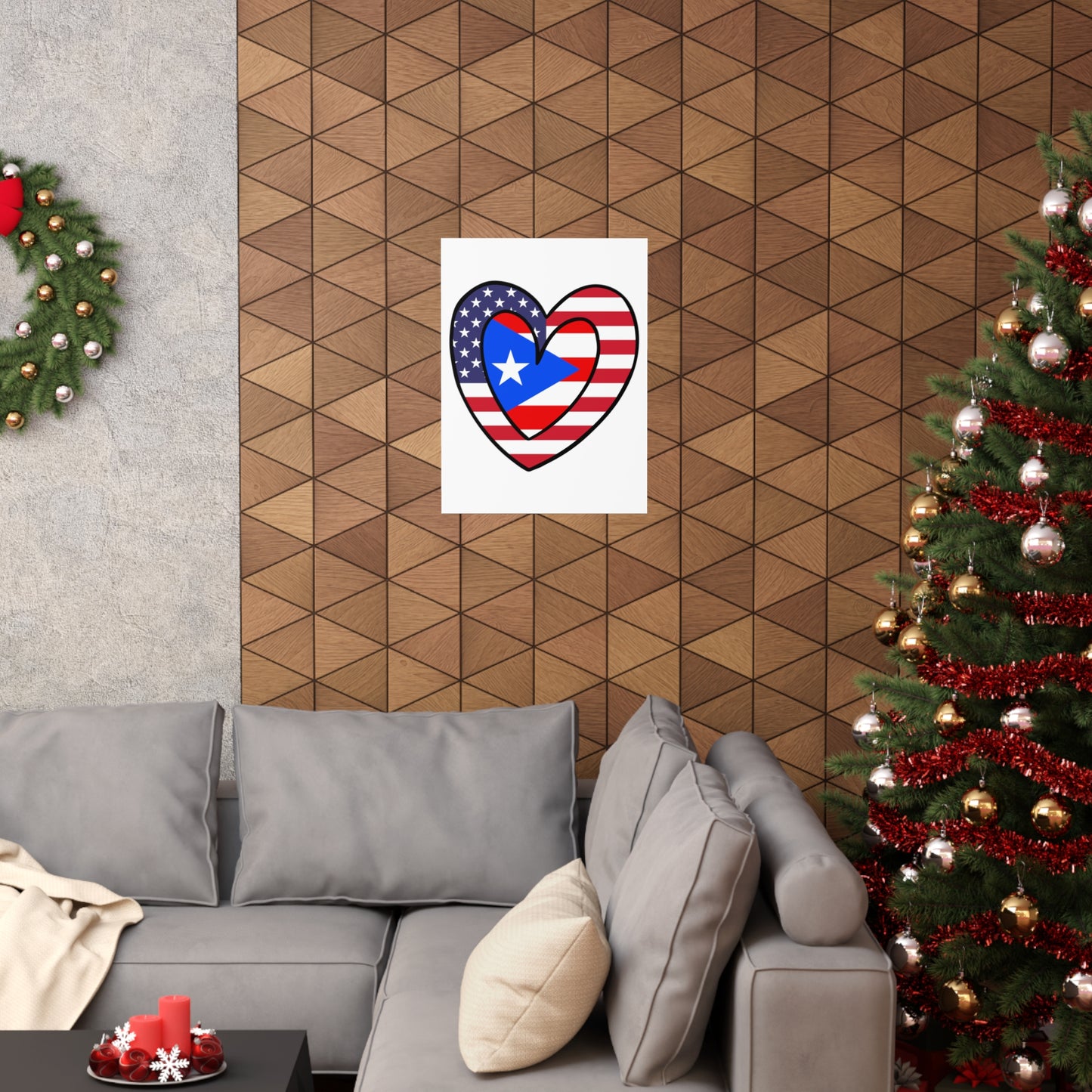 Puerto Rican American Heart Valentines Day Gift Half Boricua PR USA Flag Premium Matte Poster