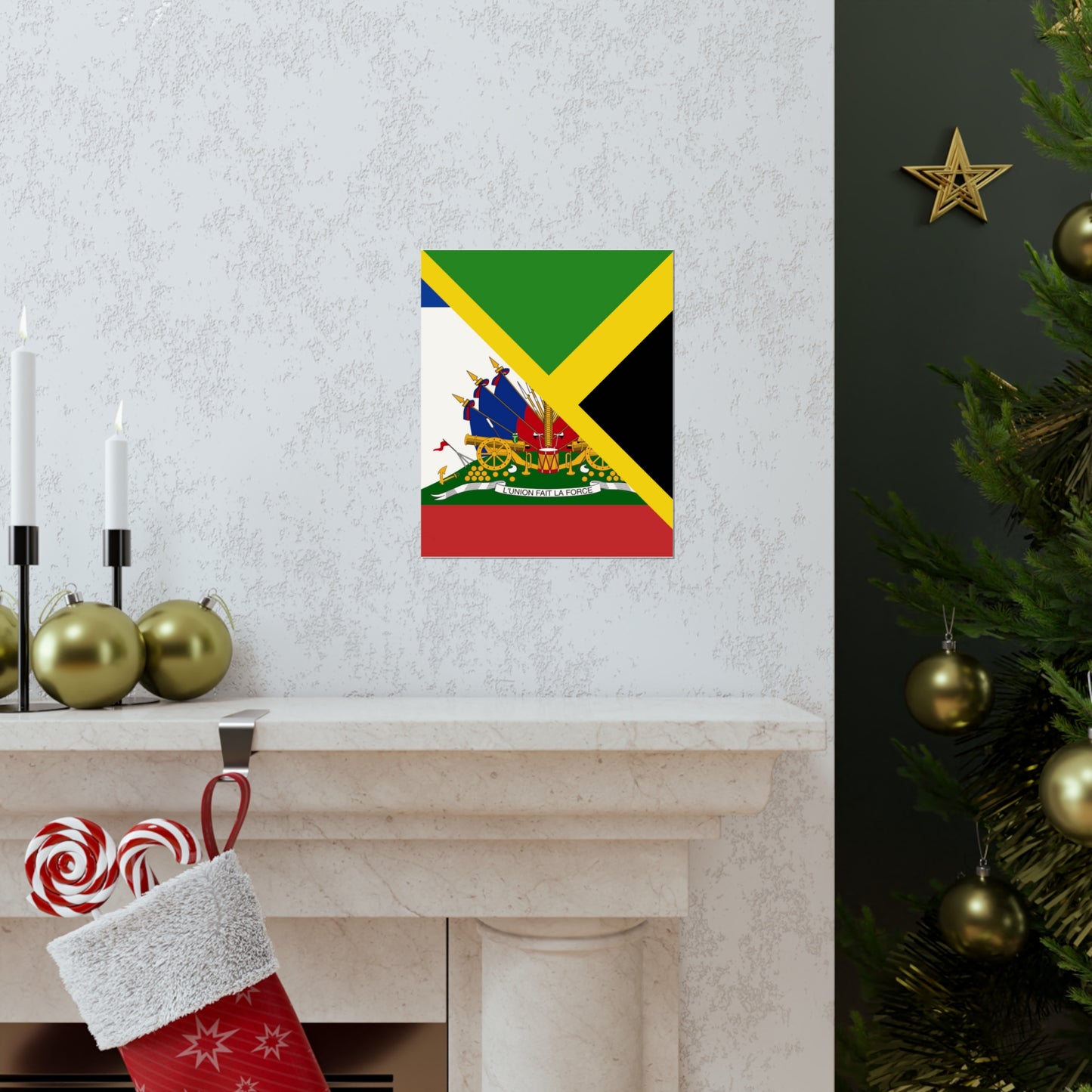 Haitian Jamaican Flag | Half Jamaica Haiti Premium Matte Poster