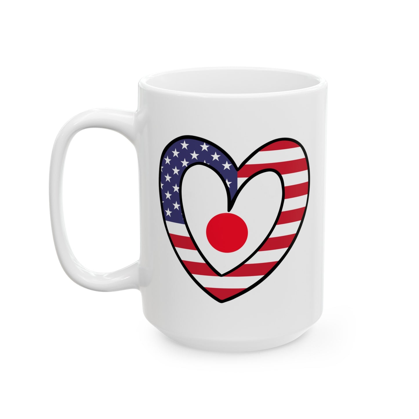 Japanese American Heart Valentines Day Gift Half Japan USA Flag Ceramic Mug 11oz, 15oz Cup