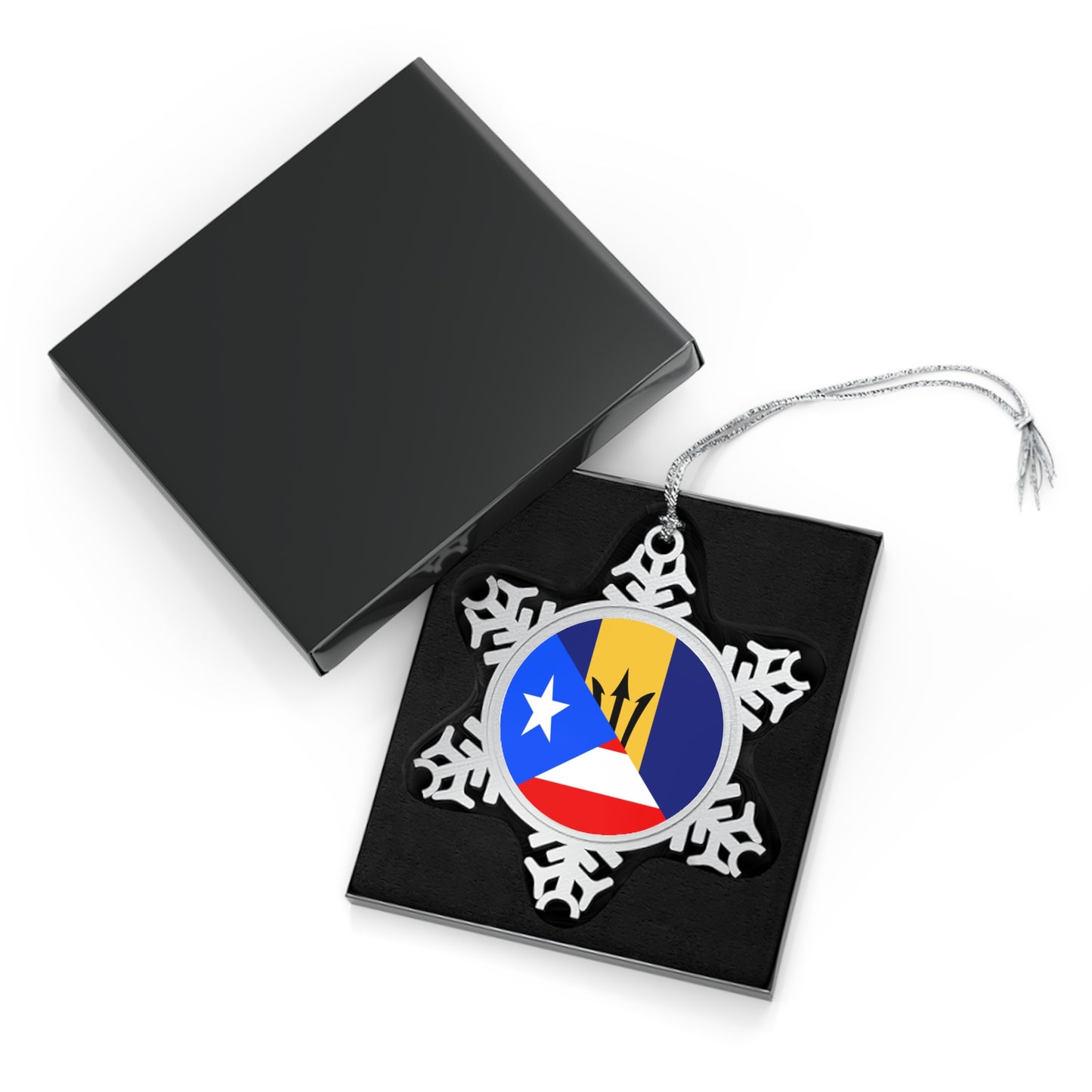 Bajan Puerto Rican Flag Puerto Rico Barbados Pewter Snowflake Ornament