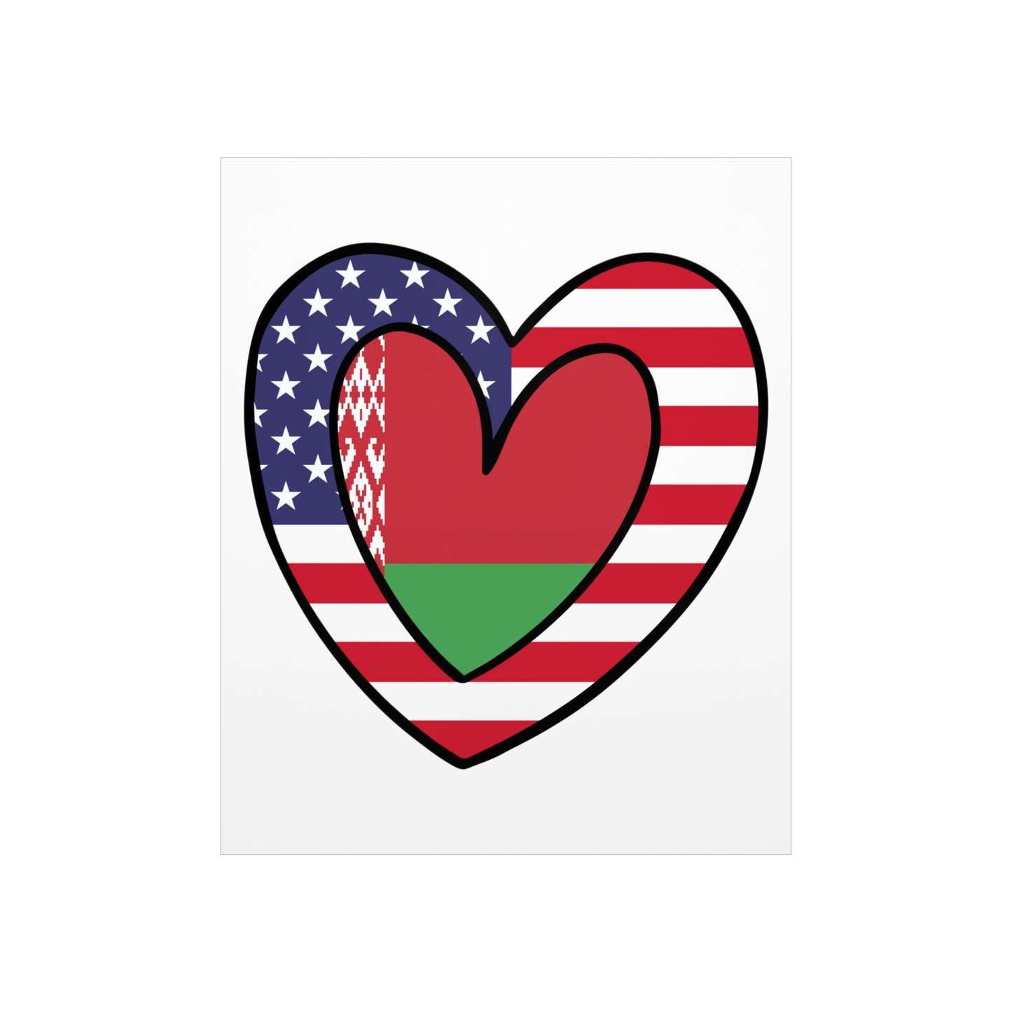 Belarusian American Heart Valentines Day Gift Half Belarus USA Flag Premium Matte Poster