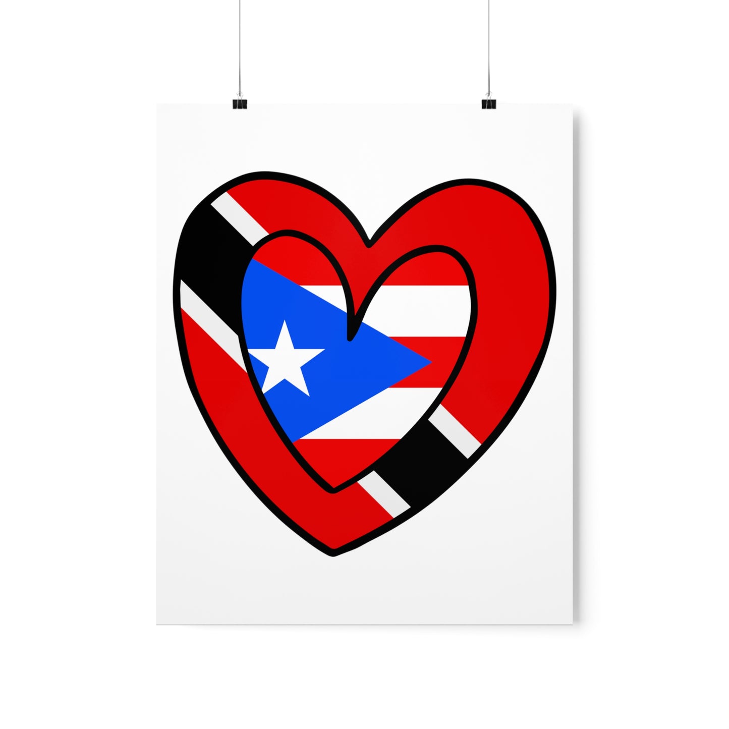 Puerto Rican Trini Heart Valentines Day Gift Half PR Trinidad Flag Premium Matte Poster