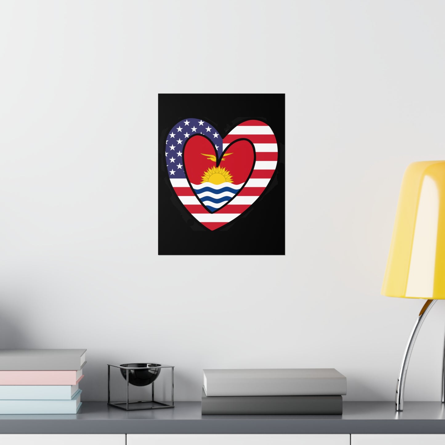 Kiribati American Heart Valentines Day Wedding Gift Half Micronesian USA Flag Premium Matte Poster