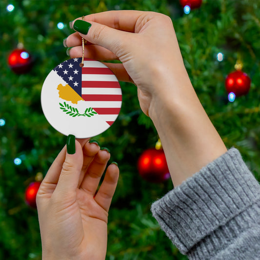 Cyprus American Flag Half USA Ceramic Ornament | Christmas Tree Ornaments