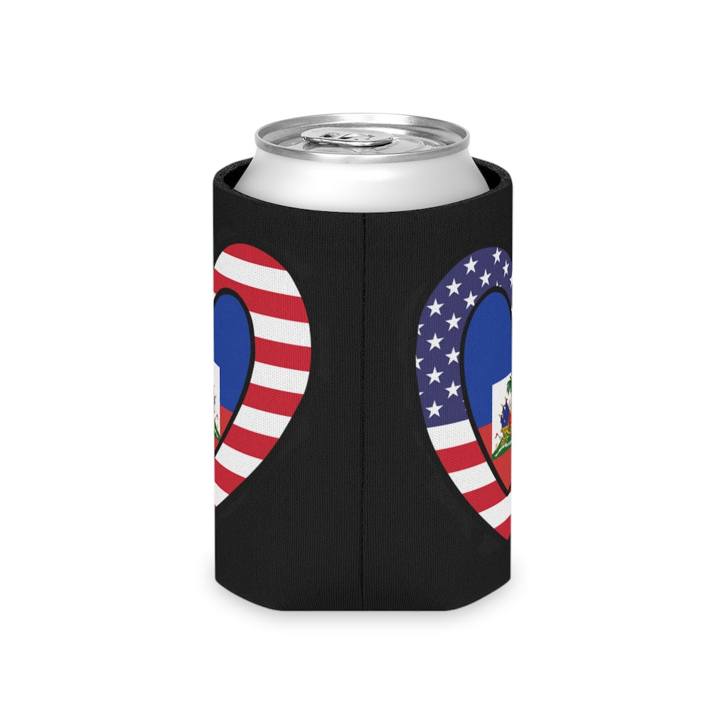 Haitian American Flag Heart Can Cooler | Haiti USA Drink Cosy