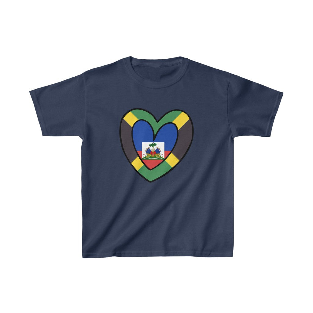 Kids Jamaican Haitian Flag Inner Heart Jamaica Haiti  T-Shirt | Unisex Tee Shirt