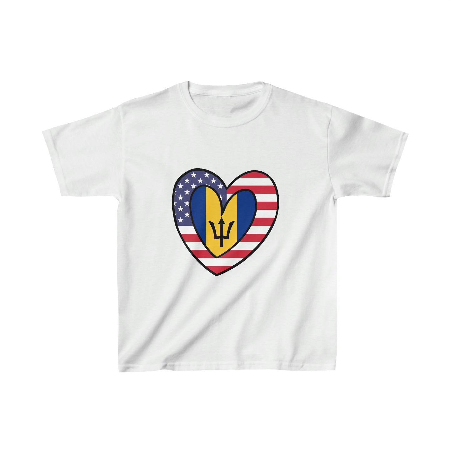 Kids Bajan American Heart Valentines Day Gift Half Bahamas USA Flag T-Shirt | Unisex Tee Shirt