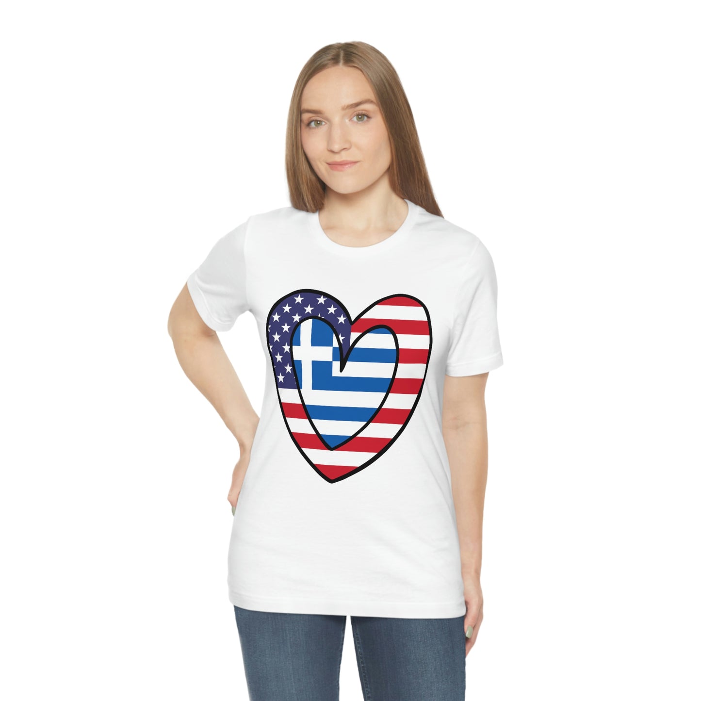 Greek American Heart Valentines Day Gift Tee Shirt | Half Greece USA Flag T-Shirt