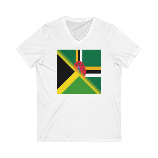 Jamaican Dominican Flag | Half Jamaica Dominica V-Neck T-Shirt | Unisex Vee Shirt