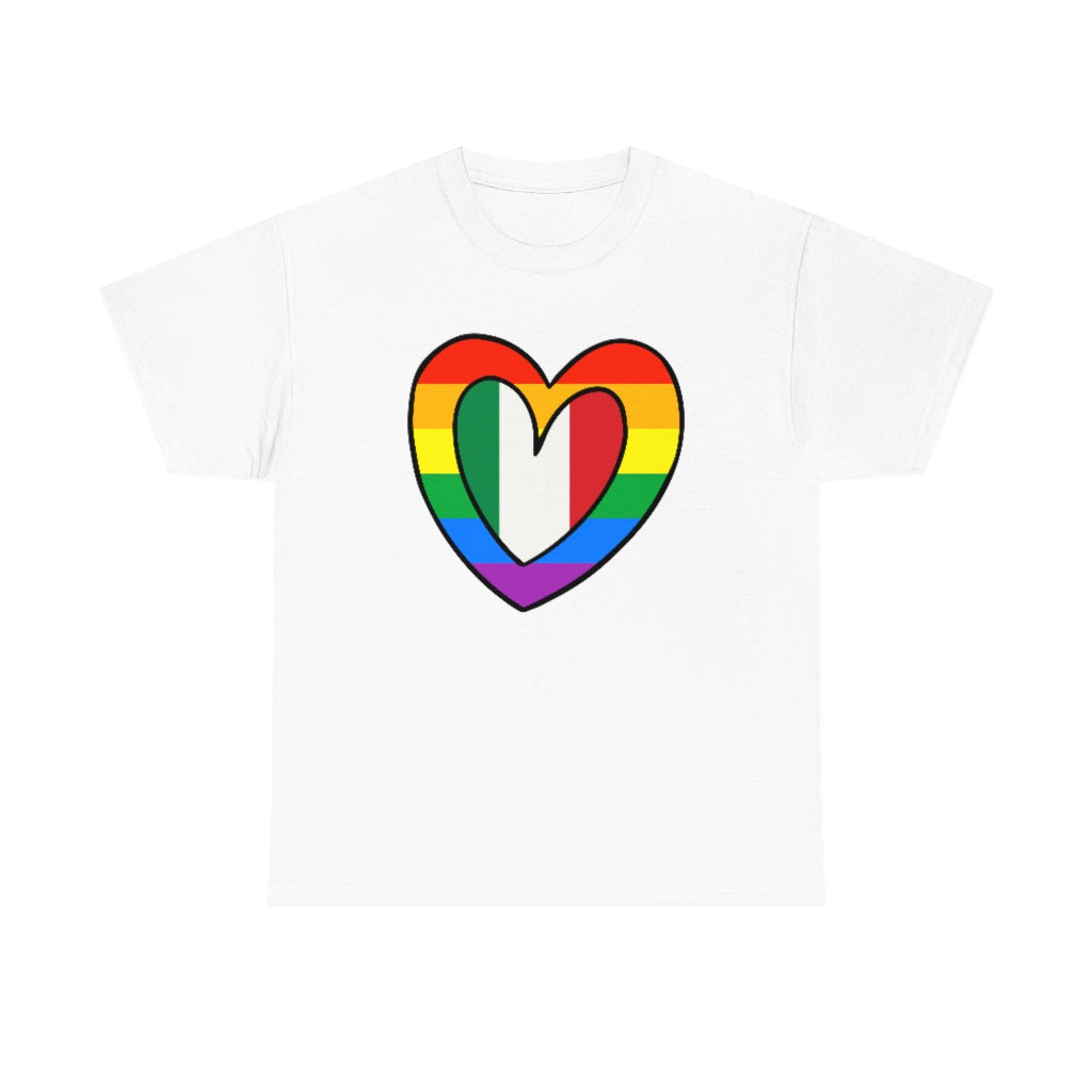 Italian Rainbow Flag Heart T-Shirt | Unisex Italy Pride Month Tee