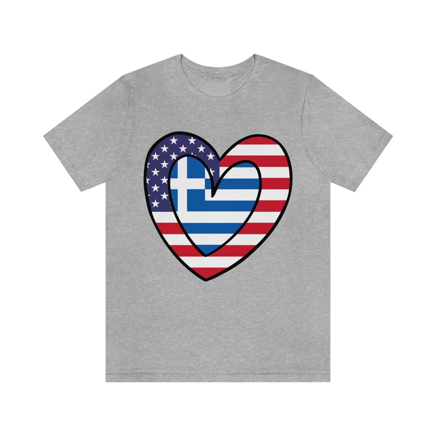 Greek American Heart Valentines Day Gift Tee Shirt | Half Greece USA Flag T-Shirt