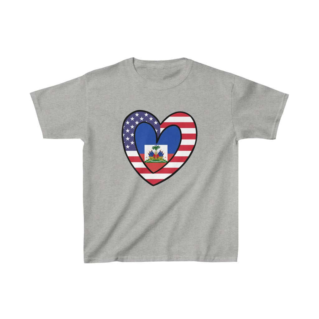 Kids American Haitian Flag Inner Heart USA Haiti T-Shirt | Unisex Tee Shirt