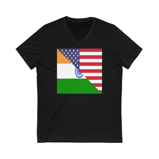 Indian American Flag Half India USA V-Neck T-Shirt | Unisex Vee Shirt