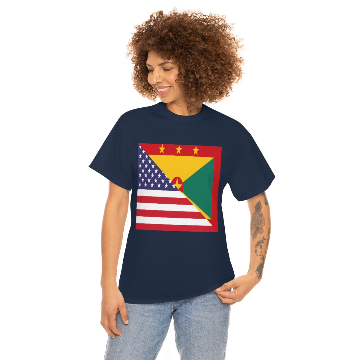 Grenadan American Flag Half Grenada USA T-Shirt | Unisex Tee Shirt