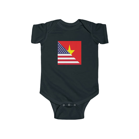 Vietnamese American Flag Half Vietnam USA Baby Bodysuit | Newborn Boy Girl
