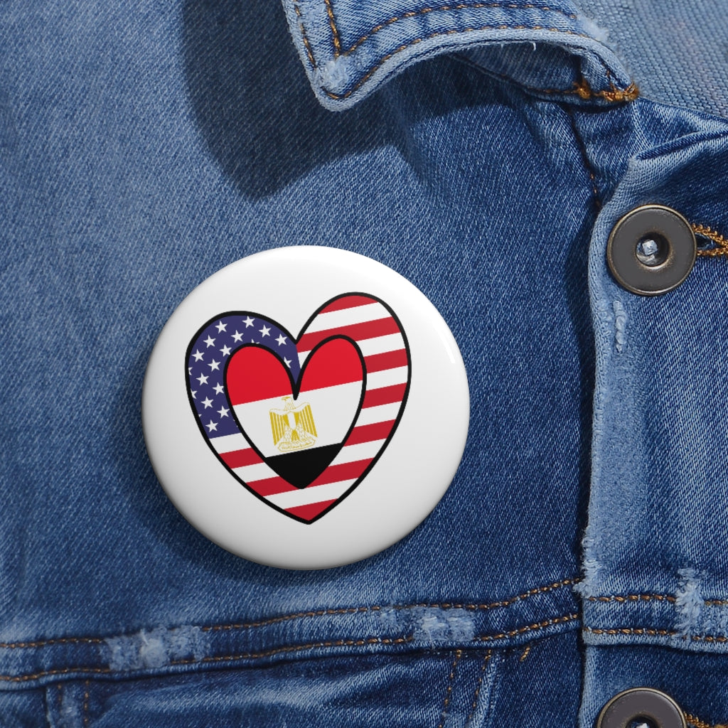 American Egyptian Flag Inner Heart Pin Button | Egypt USA