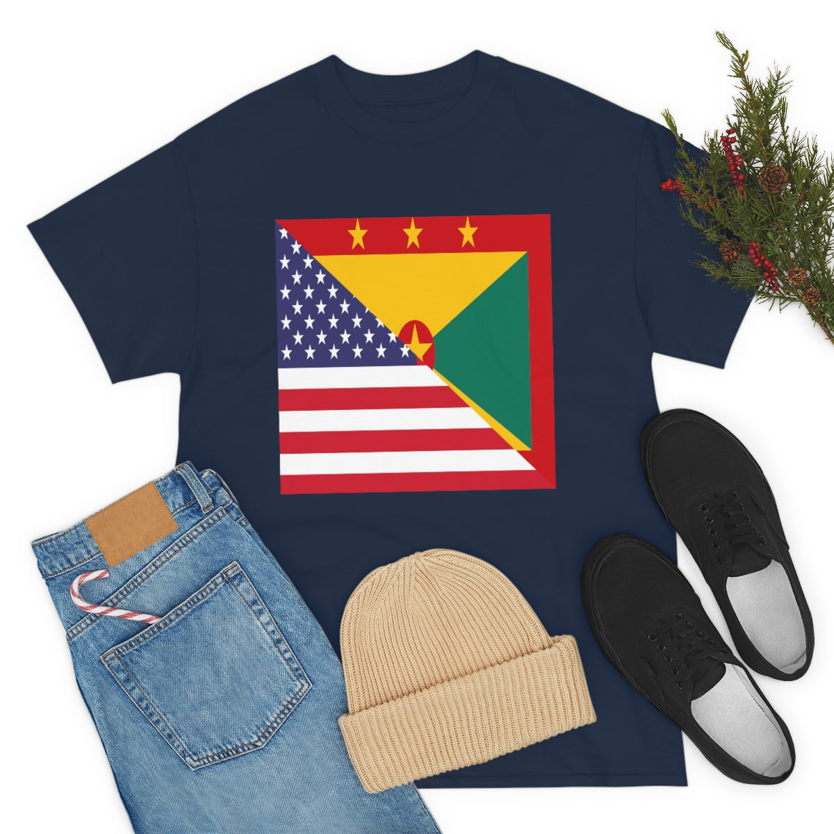 Grenadan American Flag Half Grenada USA T-Shirt | Unisex Tee Shirt