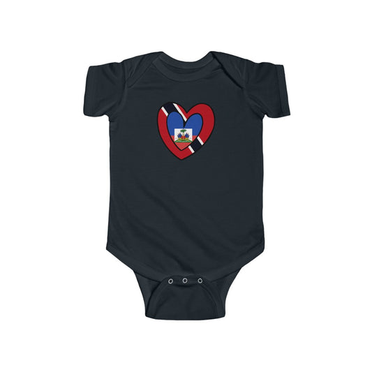 Haitian Trini Flag Heart Baby Bodysuit | Haiti Trinidad Tobago Newborn Girl Boy