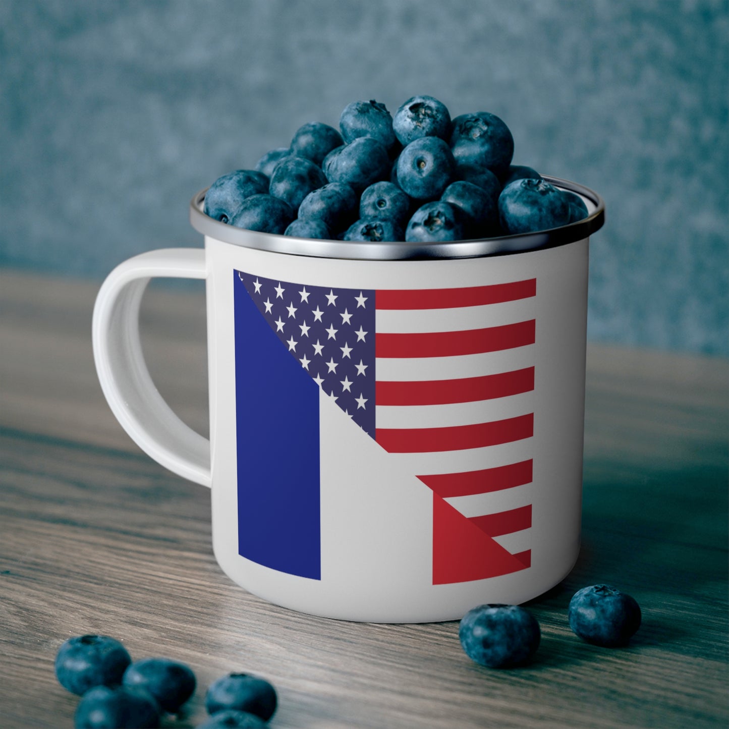 French American Flag France USA 12oz Enamel Mug