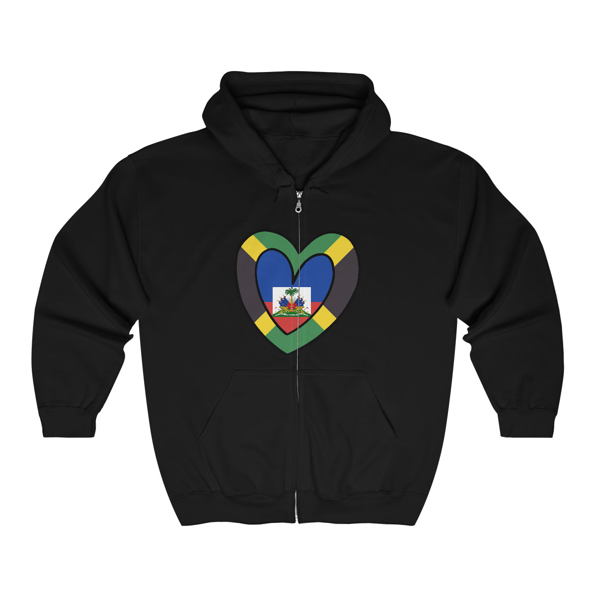 Jamaican Haitian Flag Inner Heart Jamaica Haiti  Zip Hoodie | Hooded Sweatshirt