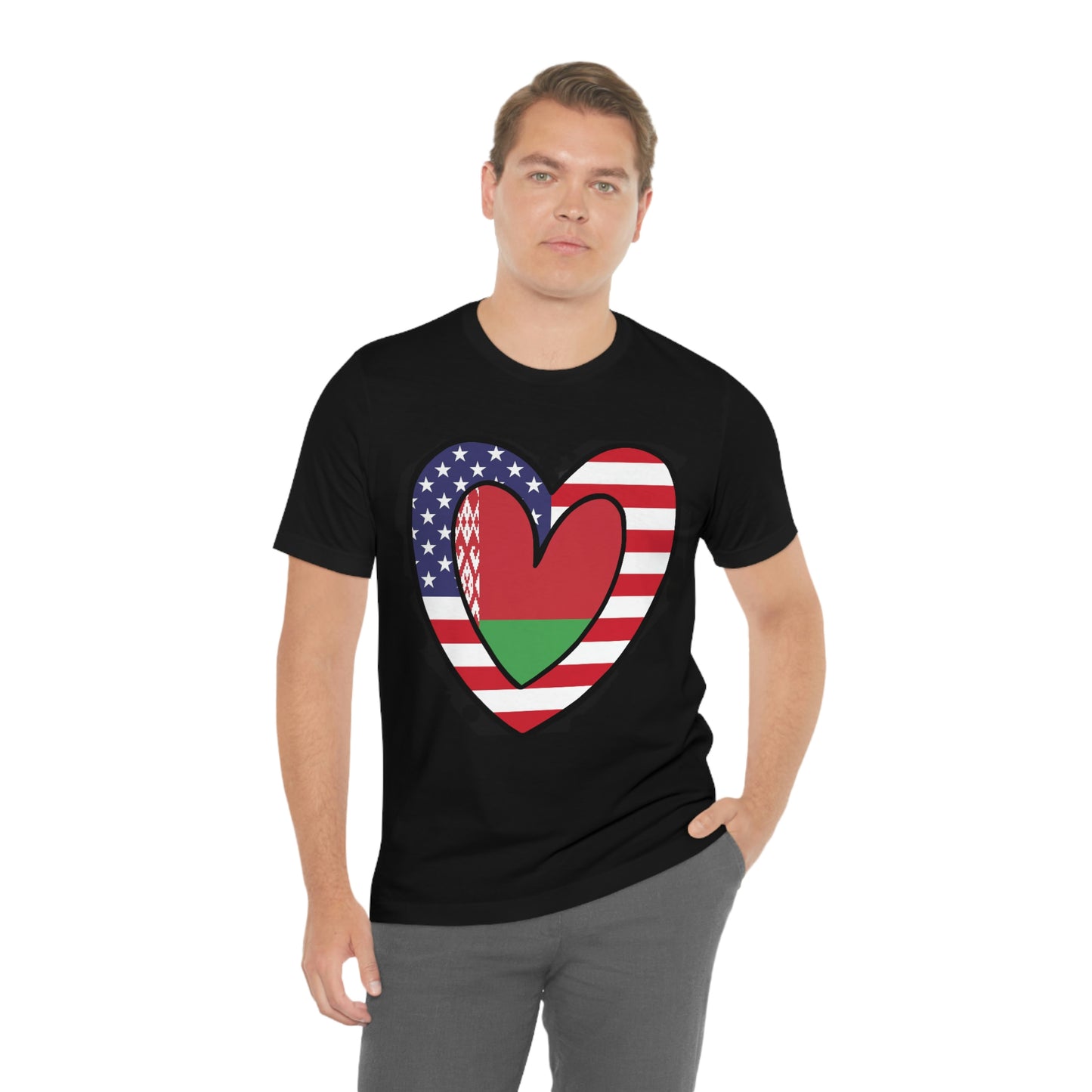 Belarusian American Heart Valentines Day Gift Tee Shirt | Half Belarus USA Flag T-Shirt