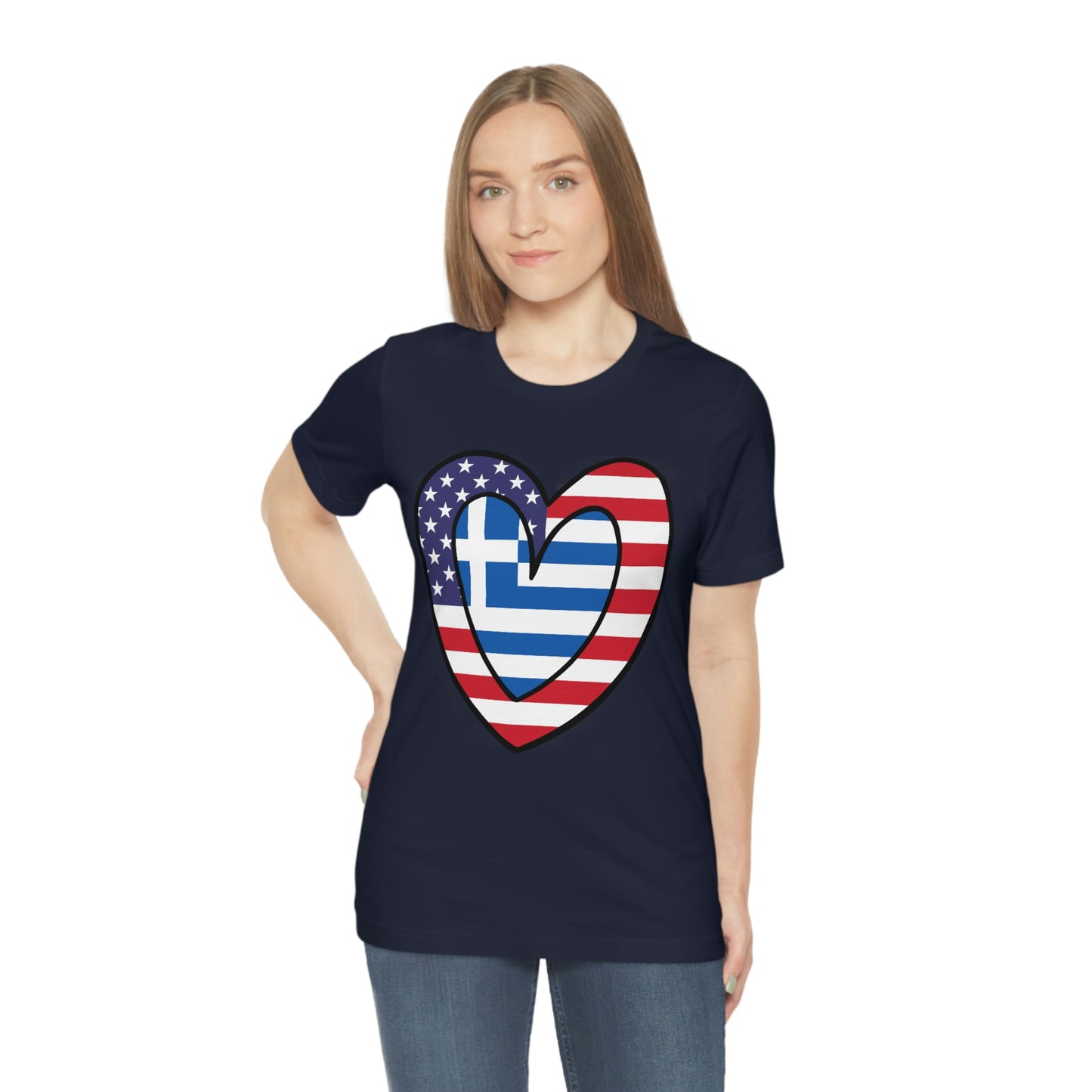 Greek American Heart Valentines Day Gift Tee Shirt | Half Greece USA Flag T-Shirt