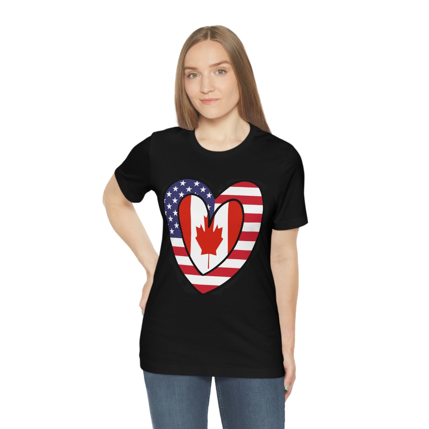 Canadian American Heart Valentines Day Gift Tee Shirt | Half Canada USA Flag T-Shirt