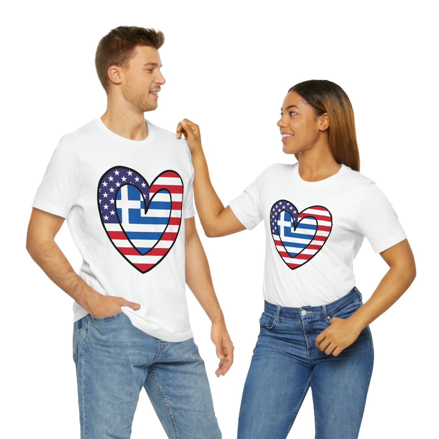 Greek American Heart Valentines Day Gift Tee Shirt | Half Greece USA Flag T-Shirt