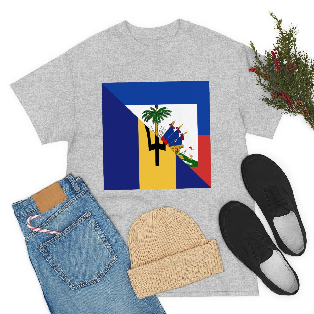 Haitian Bajan Flag Half Haiti Barbados T-Shirt | Unisex Tee Shirt