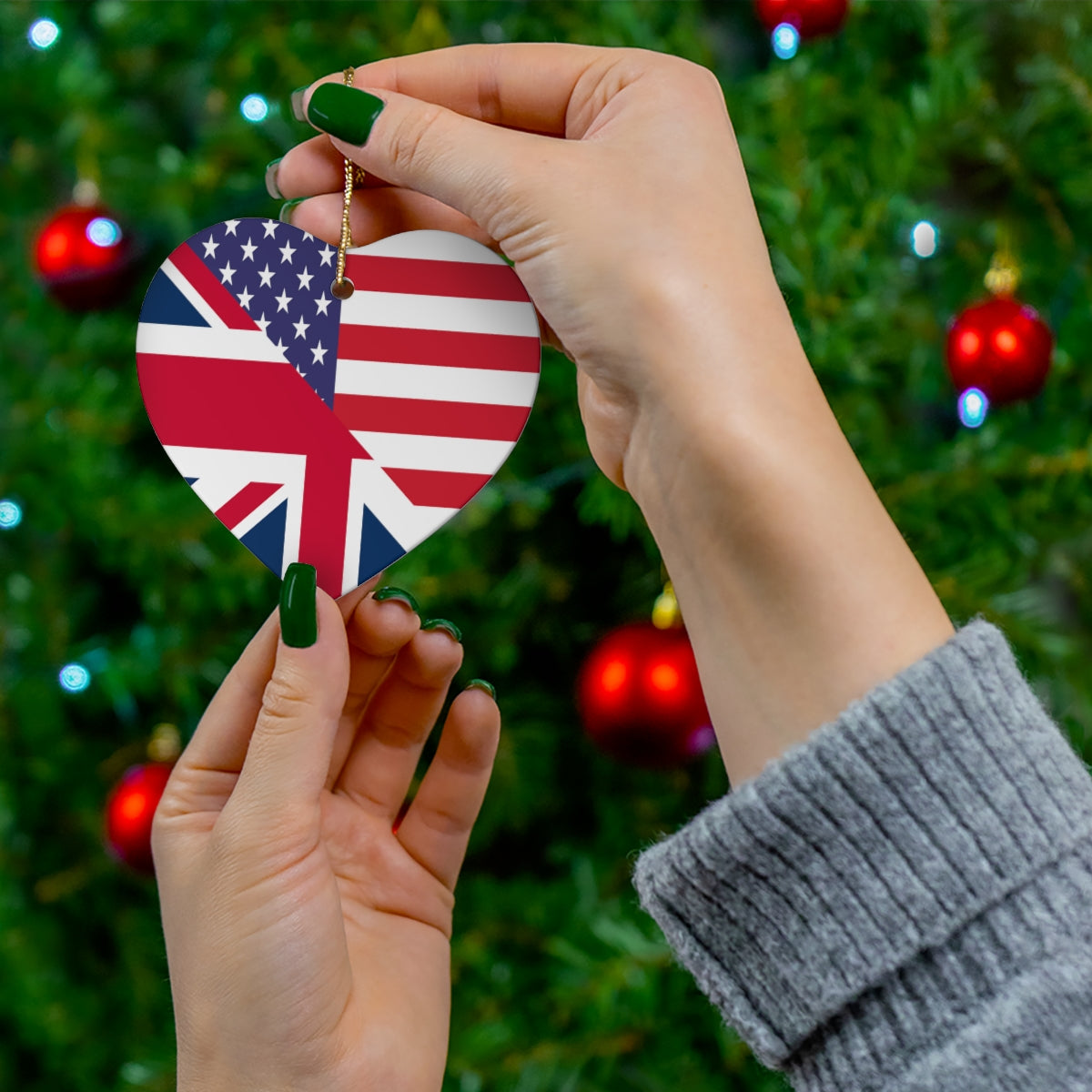 UK American Flag Ceramic Ornaments | United Kingdom USA Holiday Christmas Tree