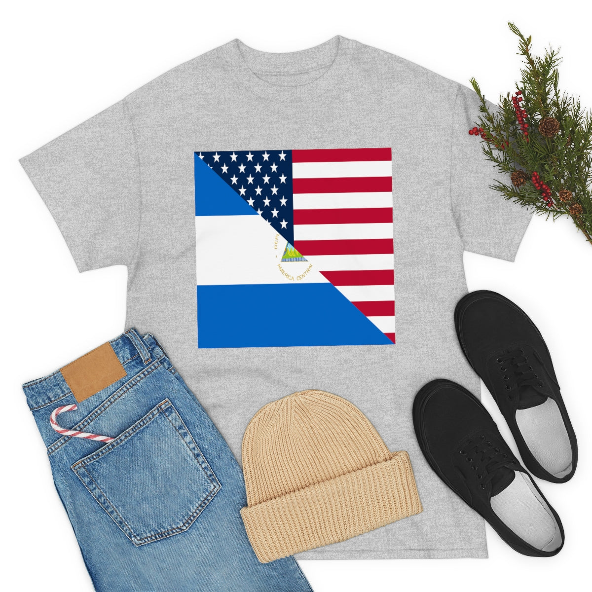 Nicaraguan American Flag Half Nicaragua USA T-Shirt | Unisex Tee Shirt