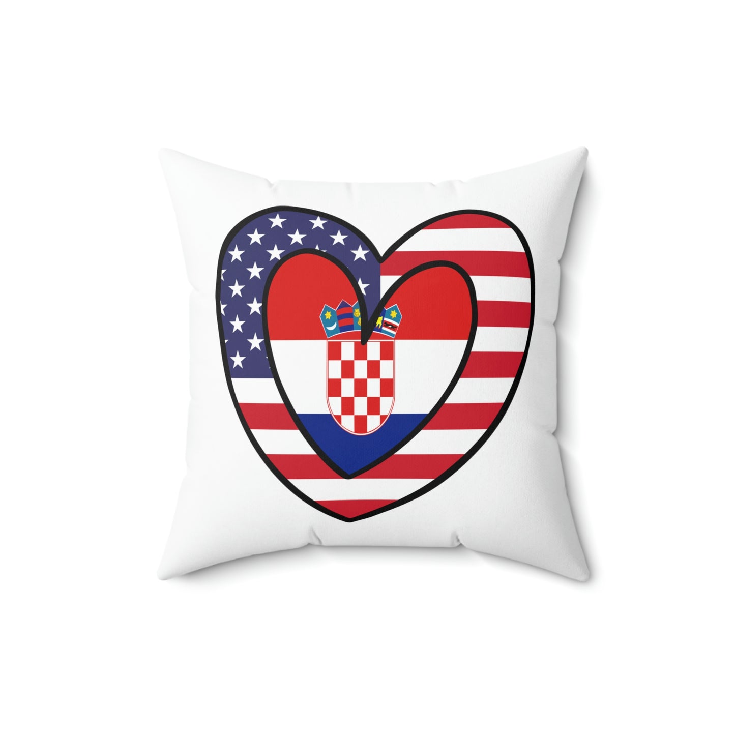 Croatian American Heart Valentines Day Gift Half Croatia USA Flag Wedding Spun Polyester Square Pillow