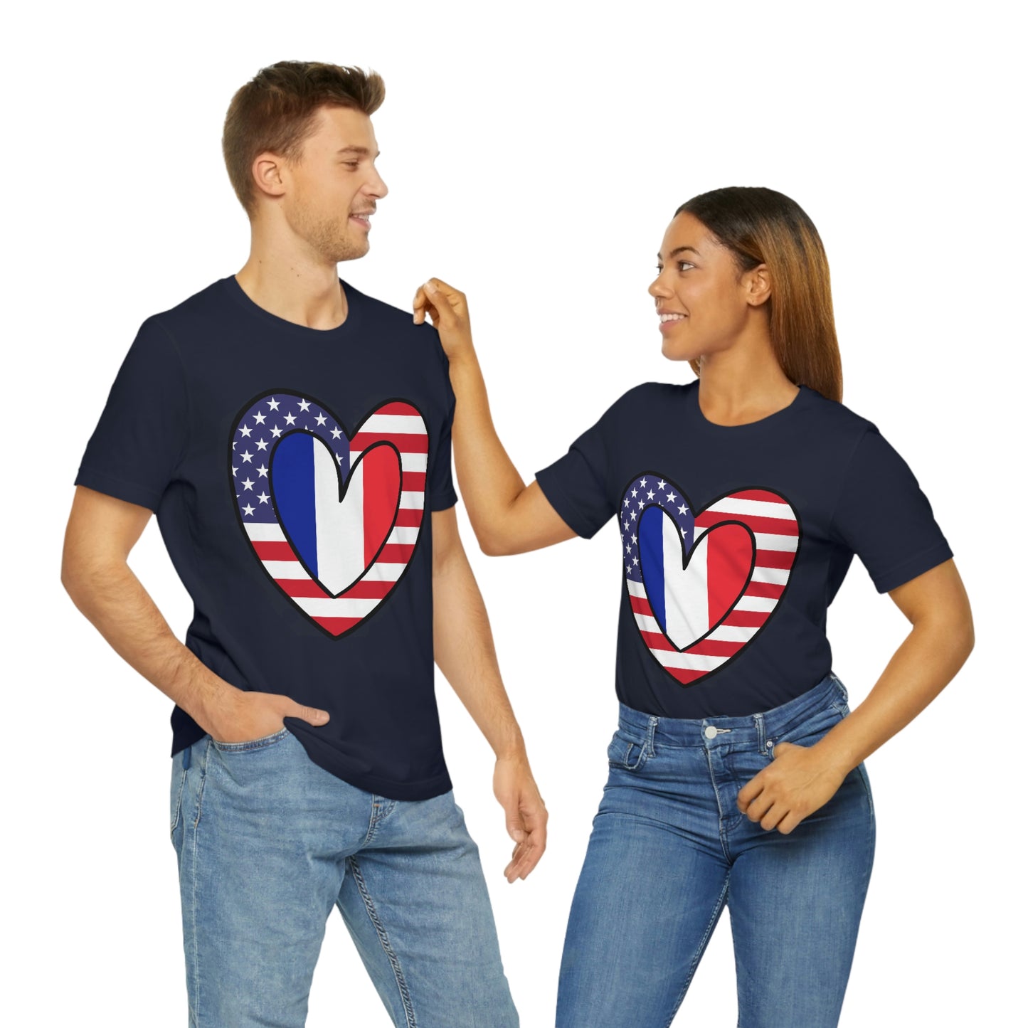 French American Heart Valentines Day Gift Tee Shirt | Half France USA Flag T-Shirt