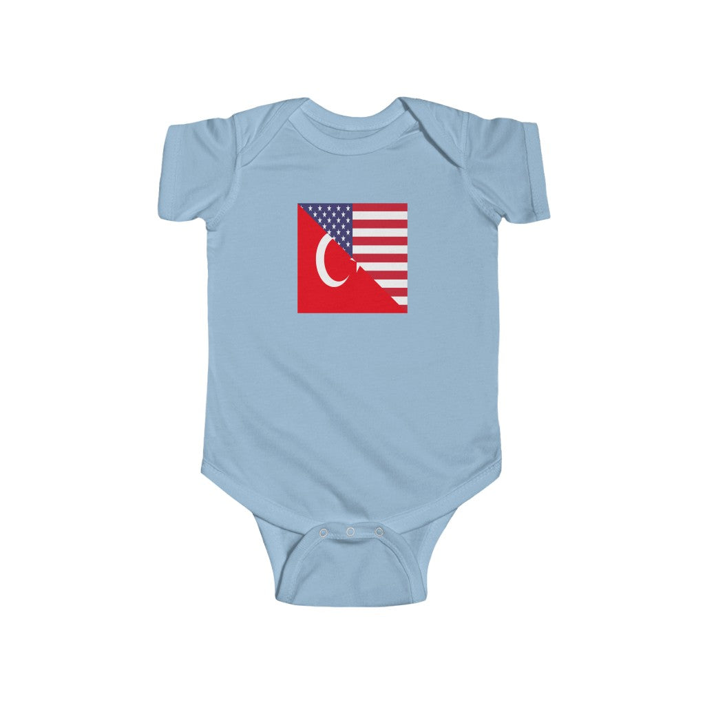 Turkish American Flag Baby Bodysuit | Unisex Turkey USA Newborn Boy Girl