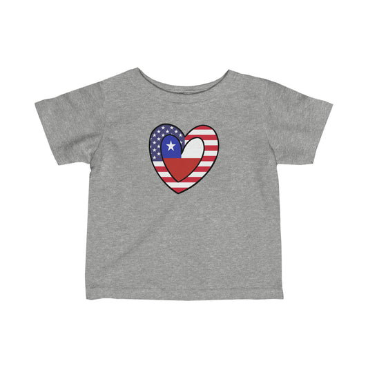 Infant Chilean American Heart Valentines Day Gift Half Chile USA Flag Toddler Tee Shirt