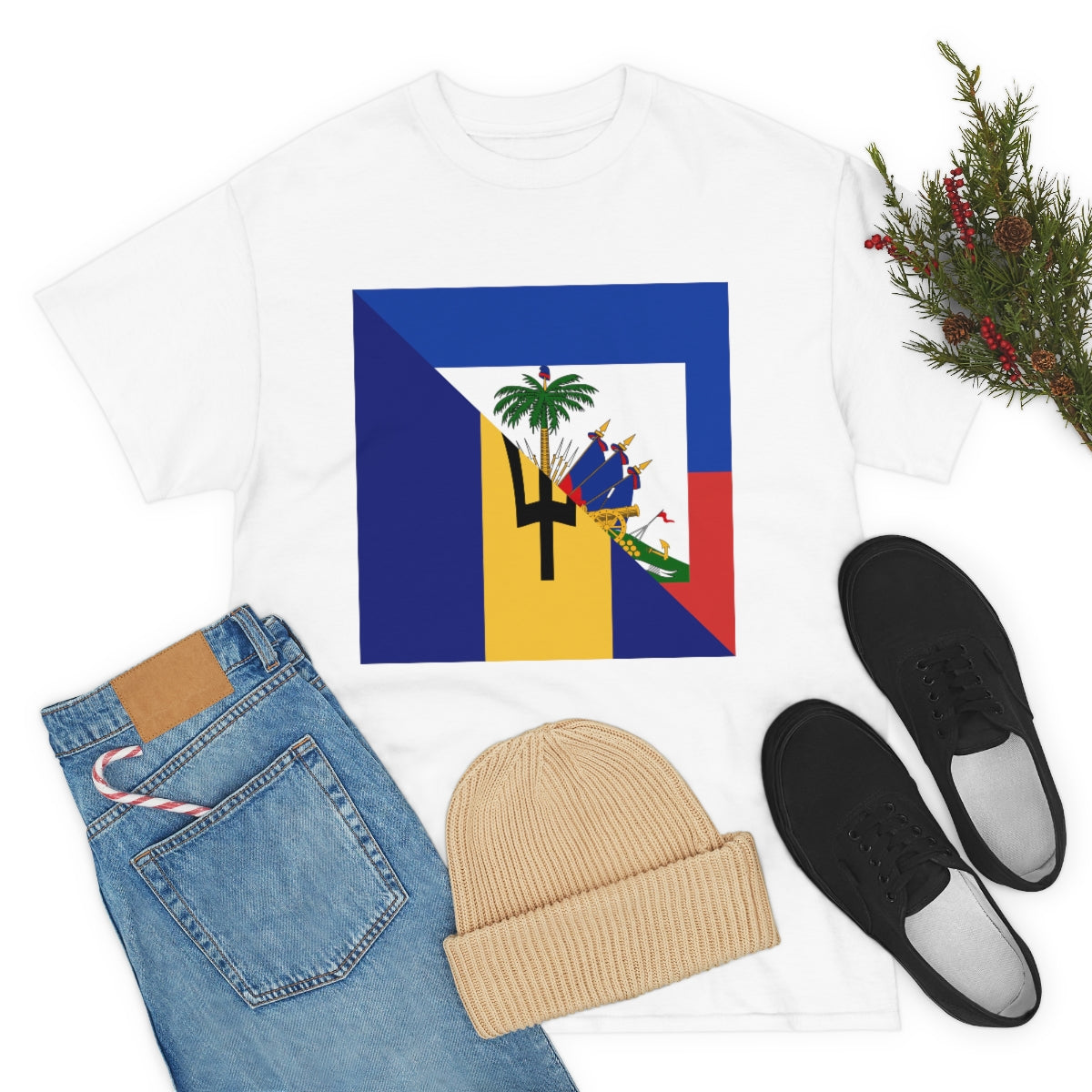 Bajan Haitian Flag Tee Shirt | Unisex Barbados Haiti USA Tshirt