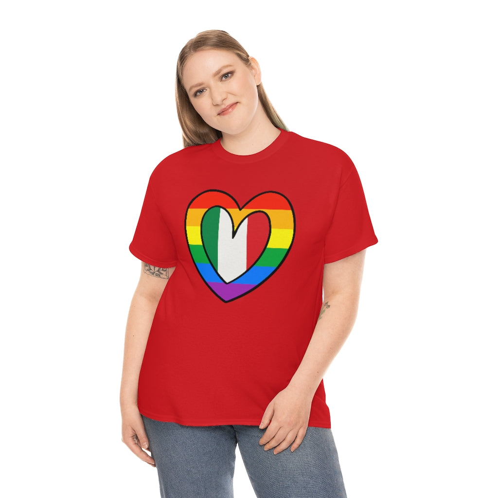 Italian Rainbow Flag Heart T-Shirt | Unisex Italy Pride Month Tee