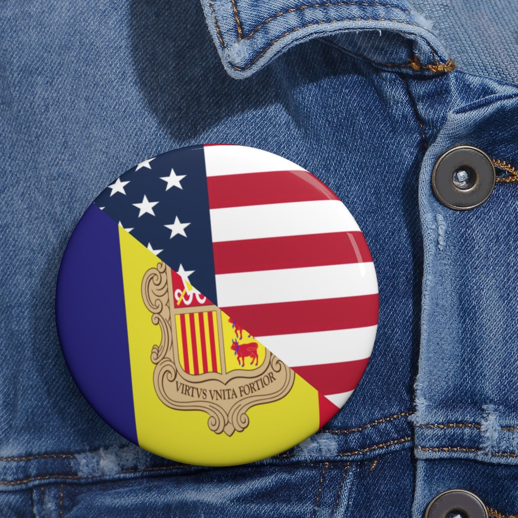 Andorran American Flag Pin Button | Andorra USA America