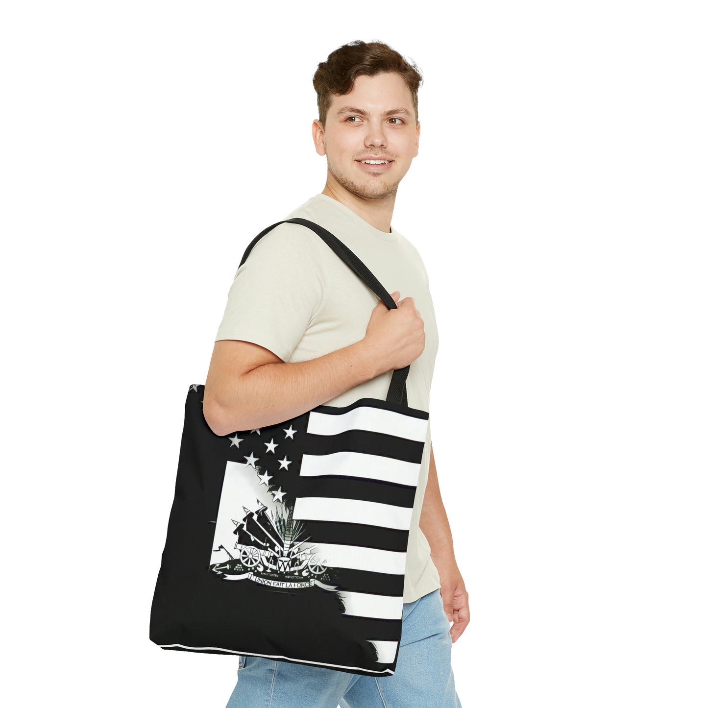 Black And White Haitian American Flag | Haiti USA Tote Bag | Shoulder Bag