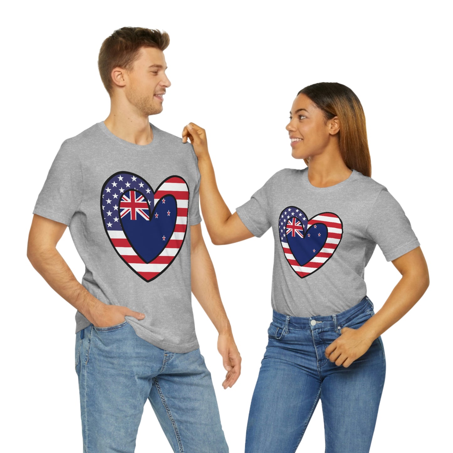 Kiwi American Heart Valentines Day Gift Tee Shirt | New Zealand USA Flag T-Shirt