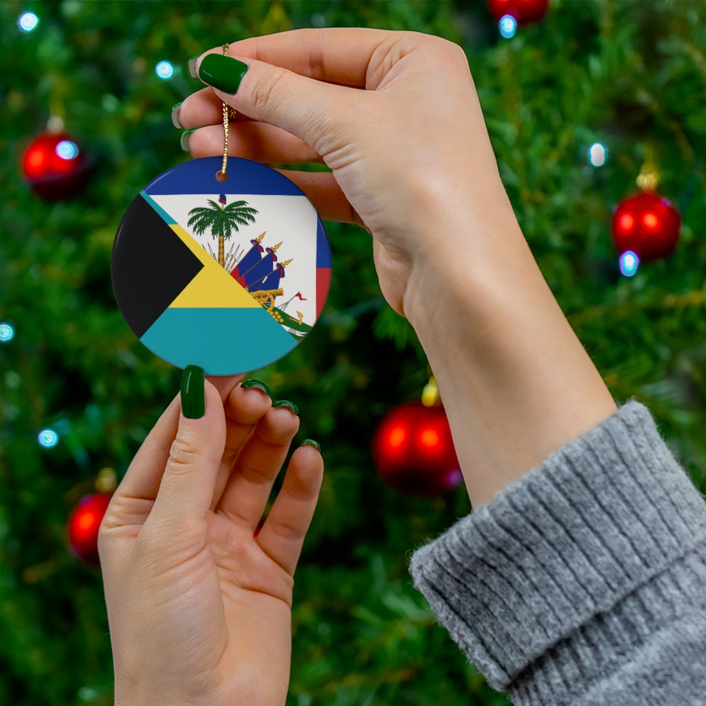 Haiti Bahamas Flag Ceramic Ornaments | Haitian Bahamian Christmas Tree