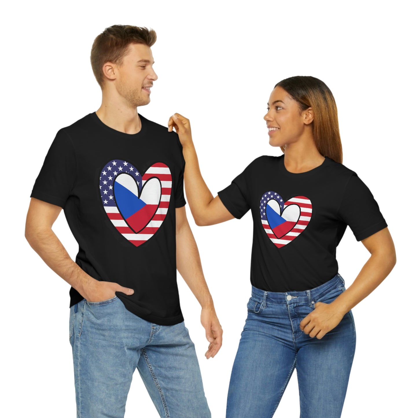 Czech Republic American Heart Valentines Day Gift Tee Shirt | Czechs USA Flag Wedding T-Shirt