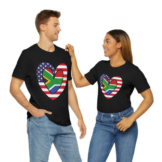 South African American Heart Valentines Day Gift Tee Shirt | Half Africa USA Flag T-Shirt