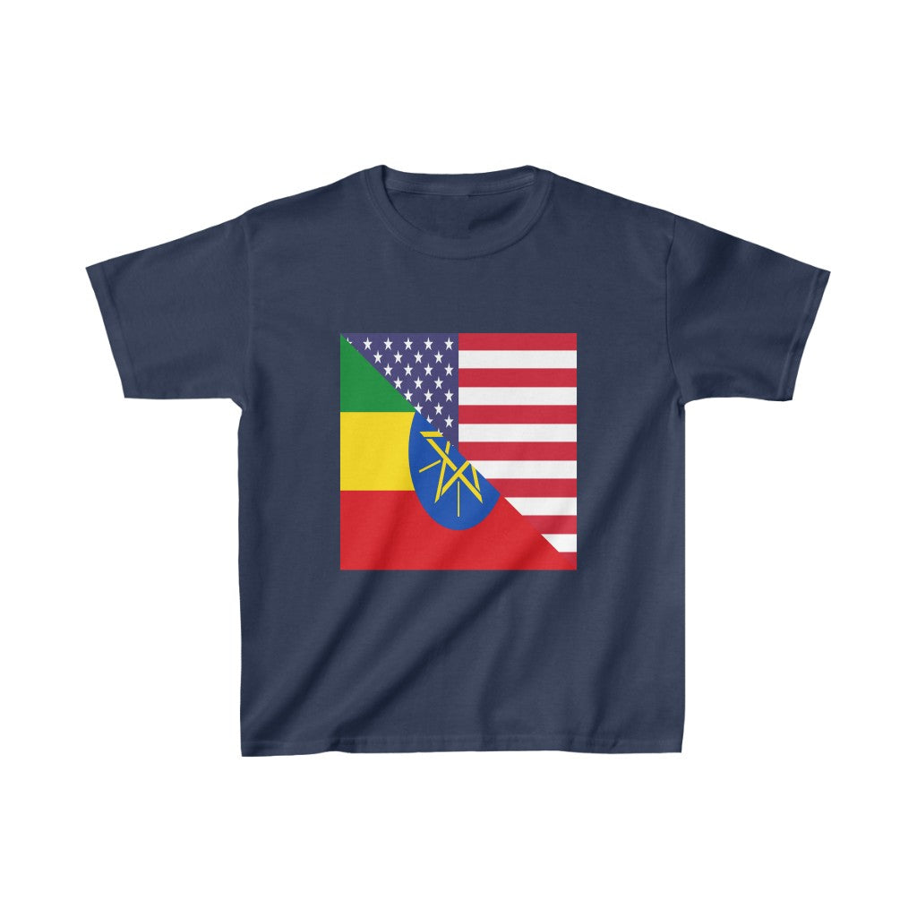 Kids Ethiopian American Flag Ethiopia USA T-Shirt | Unisex Tee Shirt