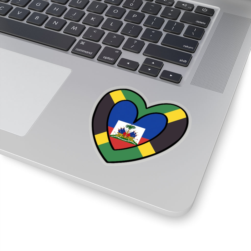 Jamaican Haitian Flag Inner Heart Sticker | Jamaica Haiti Accessory