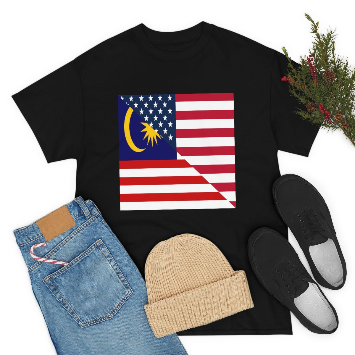 Malaysia American Flag Half Malaysian USA  T-Shirt | Unisex Tee Shirt